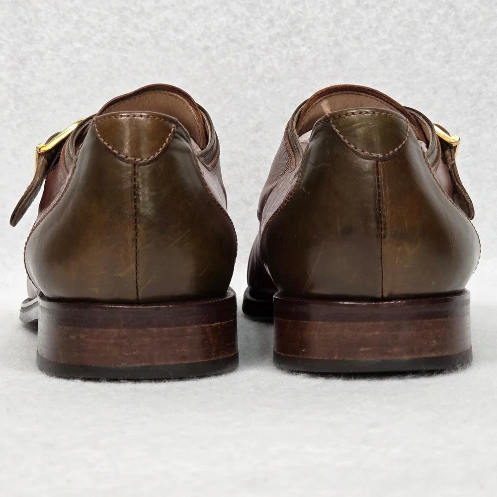 Vtg Bally Monk Strap Shoes Mens 44 Brown Two Tone Leather Cap‎ Toe Made in Italy